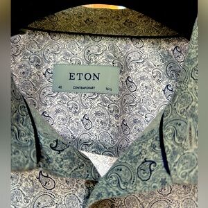 Eton Men’s Contemporary fit White Blue Paisley dress shirt. 16.5 42